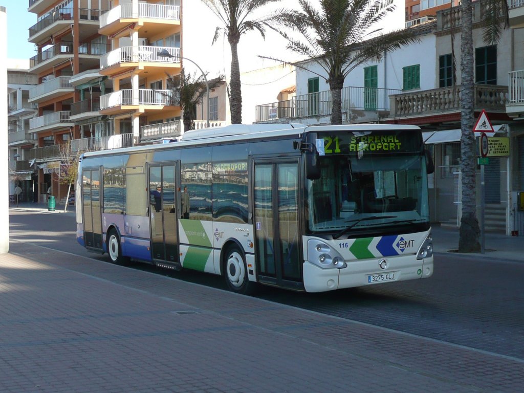 11.01.11,IVECO-Irisbus Citelis der emt Nr.116 an der Playa de Palma/Mallorca.