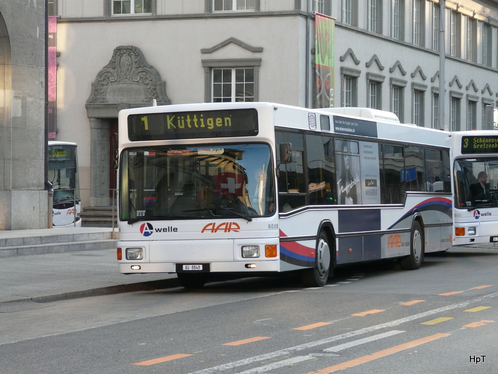 AAR - MAN  Nr.148 AG 6648 unterwegs auf der Linie 1 bei den Bushaltestellen vor dem Bahnhof Aarau am 17.04.2011