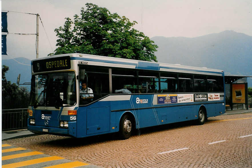 Aus dem Archiv: ACT Lugano - Nr. 56/TI 179'336 - Mercedes O 405 (ex Nr. 26) am 13. Juli 1998 beim Bahnhof Lugano