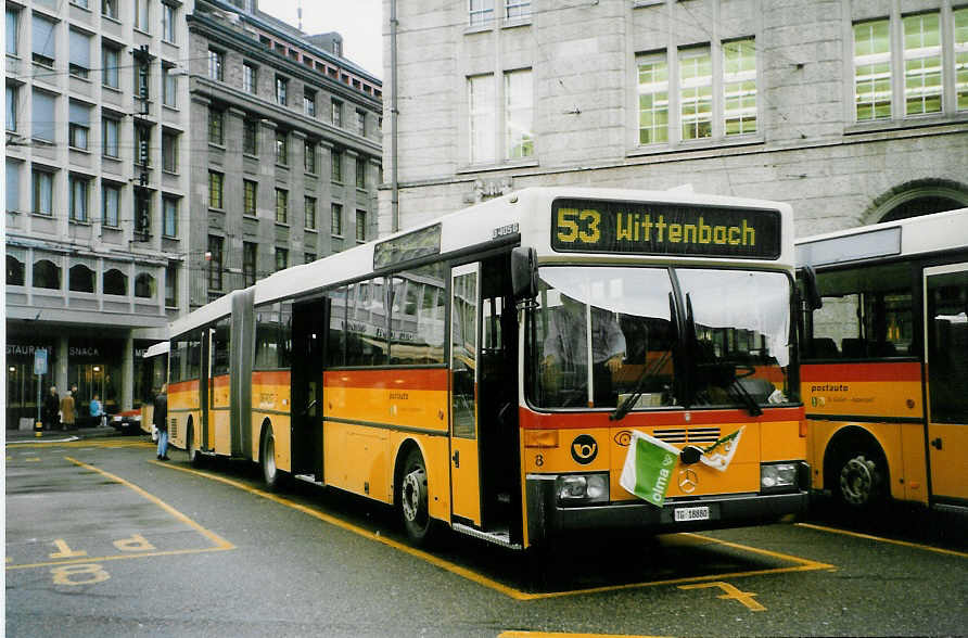 Aus dem Archiv: Cars Alpin Neff, Arbon - Nr. 8/TG 18'880 - Mercedes O 405G am 8. Oktober 1998 beim Bahnhof St. Gallen