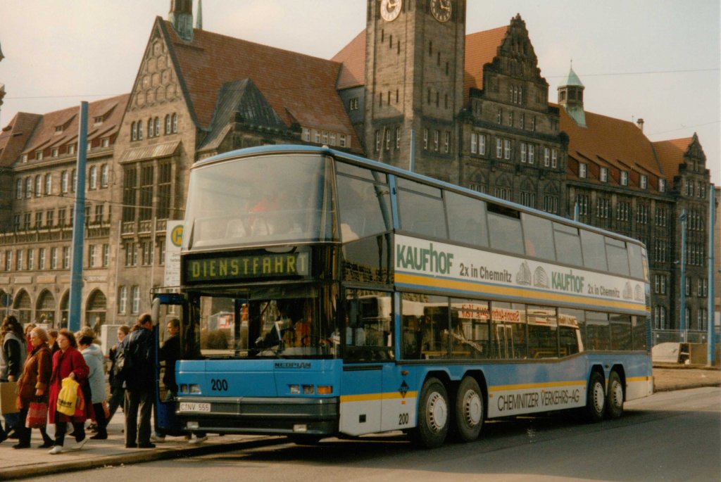 Aus dem Archiv: Neoplan N 4032/4 Megashuttle  Chemnitzer Verkehrs AG , Mrz 1996 Chemnitz