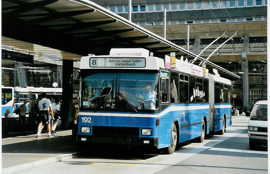 Aus dem Archiv: VBL Luzern Nr. 192 NAW/Hess Gelenktrolleybus am 26. Juli 1999 Luzern, Bahnhof