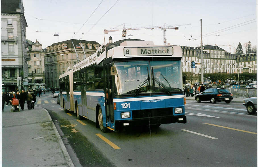 Aus dem Archiv: VBL Luzern Nr. 191 NAW/Hess Gelenktrolleybus am 30. Dezember 1999 Luzern, Schwanenplatz