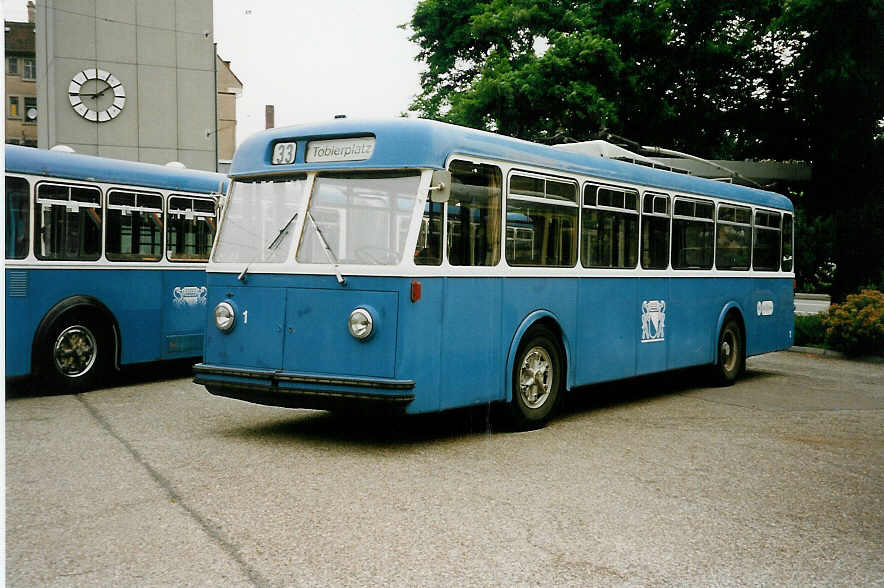Aus dem Archiv: VBZ Zrich - Nr. 1 - FBW/SWS Trolleybus am 26. Juni 1999 in Zrich, Garage Hardau