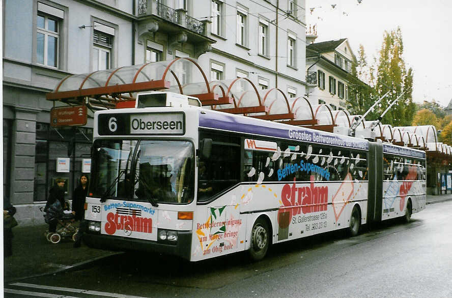 Aus dem Archiv: WV Winterthur - Nr. 153 - Mercedes O 405GTZ Gelenktrolleybus am 24. Oktober 1998 beim Bahnhof Winterthur