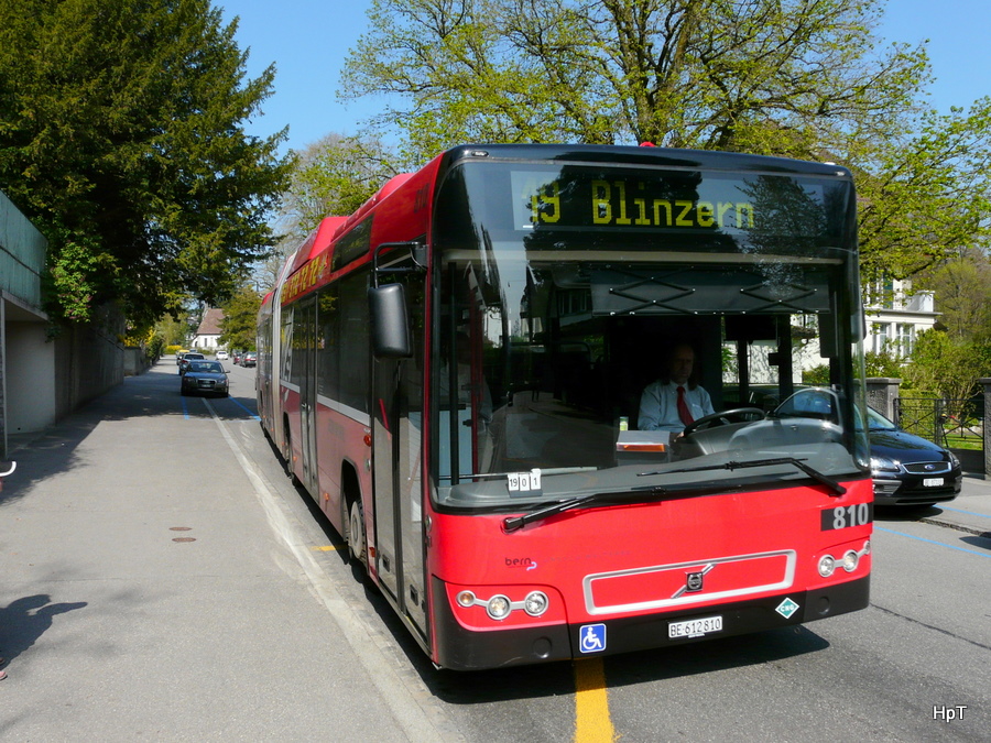 Bern mobil - Volvo 7700  Nr.810  BE 612810 unterwegs auf der Linie 19 in deer Stadt Bern am 24.04.2010