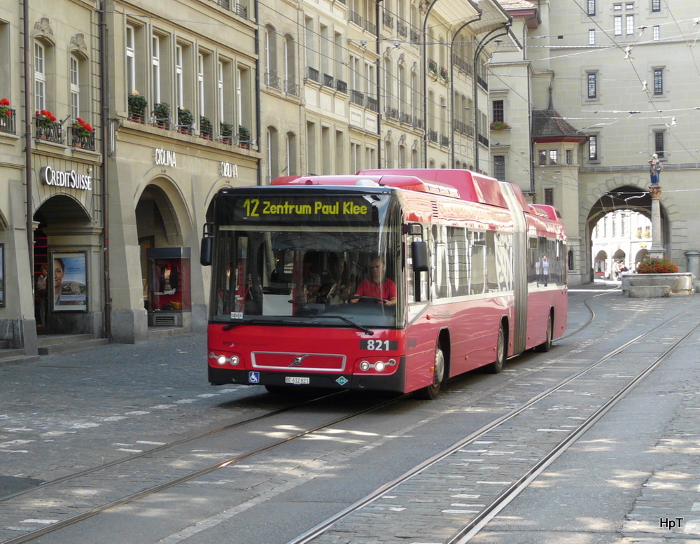 Bern mobil - Volvo 7700  Nr.821  BE  612821 unterwegs auf der Linie 12 in der Stadt Bern am 11.09.2011
