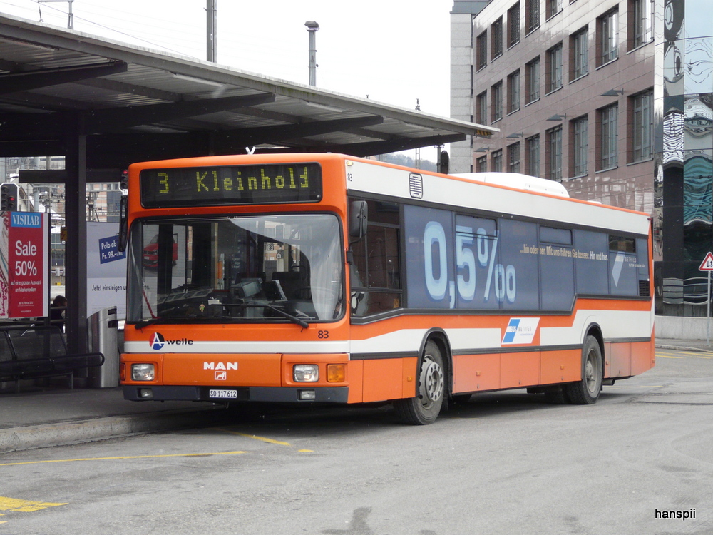 BOGG - MAN Nr.83 SO 117612 unterwegs auf der Linie 3 bei den Haltstellen vor dem Bahnhof Olten am 16.01.2013