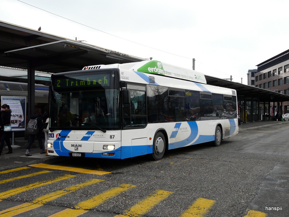 BOGG - MAN Nr.87 SO 67675 unterwegs auf der Linie 2 bei den Haltstellen vor dem Bahnhof Olten am 16.01.2013