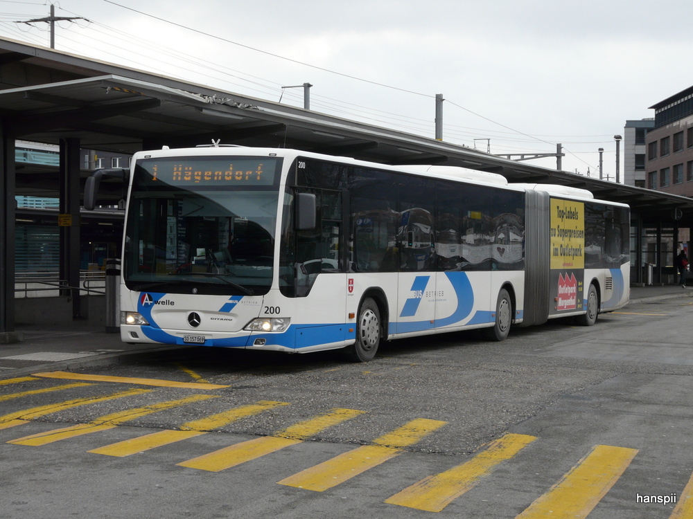 BOGG - Mercedes Citaro Nr.200  SO 157069 unterwegs auf der Linie 1 bei den Haltstellen vor dem Bahnhof Olten am 16.01.2013
