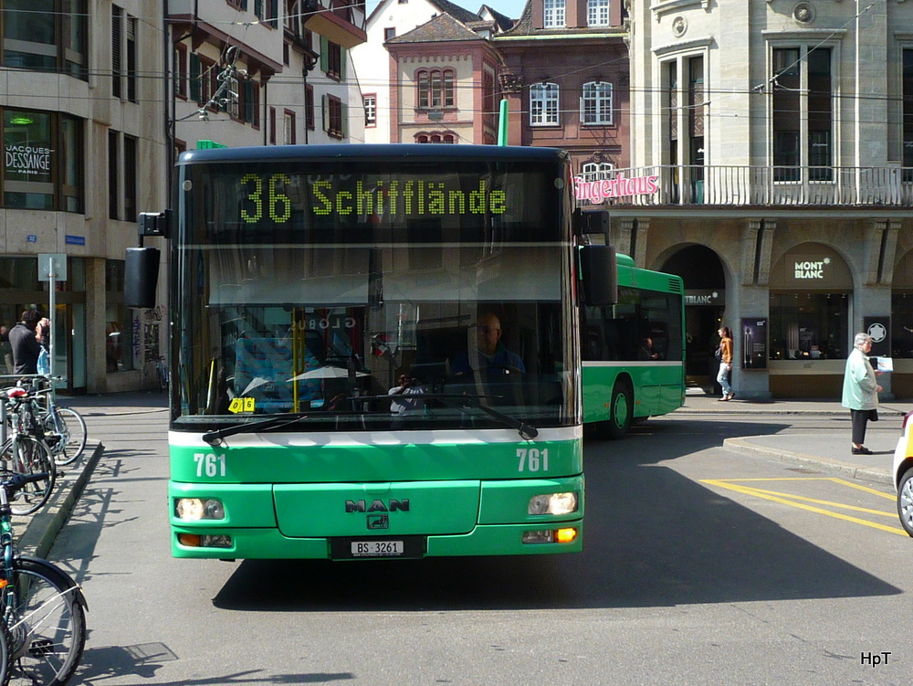 BVB - MAN  Nr.761 BS  3261 unterwegs auf der Linie 36 in der Stadt Basel am 16.04.2011
