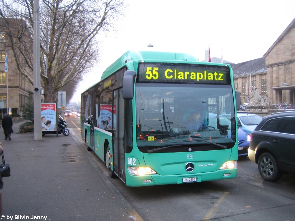 BVB Nr. 802 (Mercedes CitaroII O530CNG) am 7.1.2010 in Basel, Badisch Bahnhof. Mit diesen Fahrzeugen ersetzt die BVB die MB O405 CNG, die damals ersten Gasbusse in Basel.