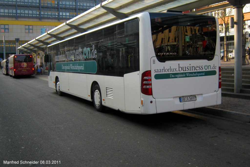 Das Foto zeigt einen Citaro Bus der Firma Baron Reisen. Die Aufnahme des Foto war am 08.03.2011 in Saarbrcken.