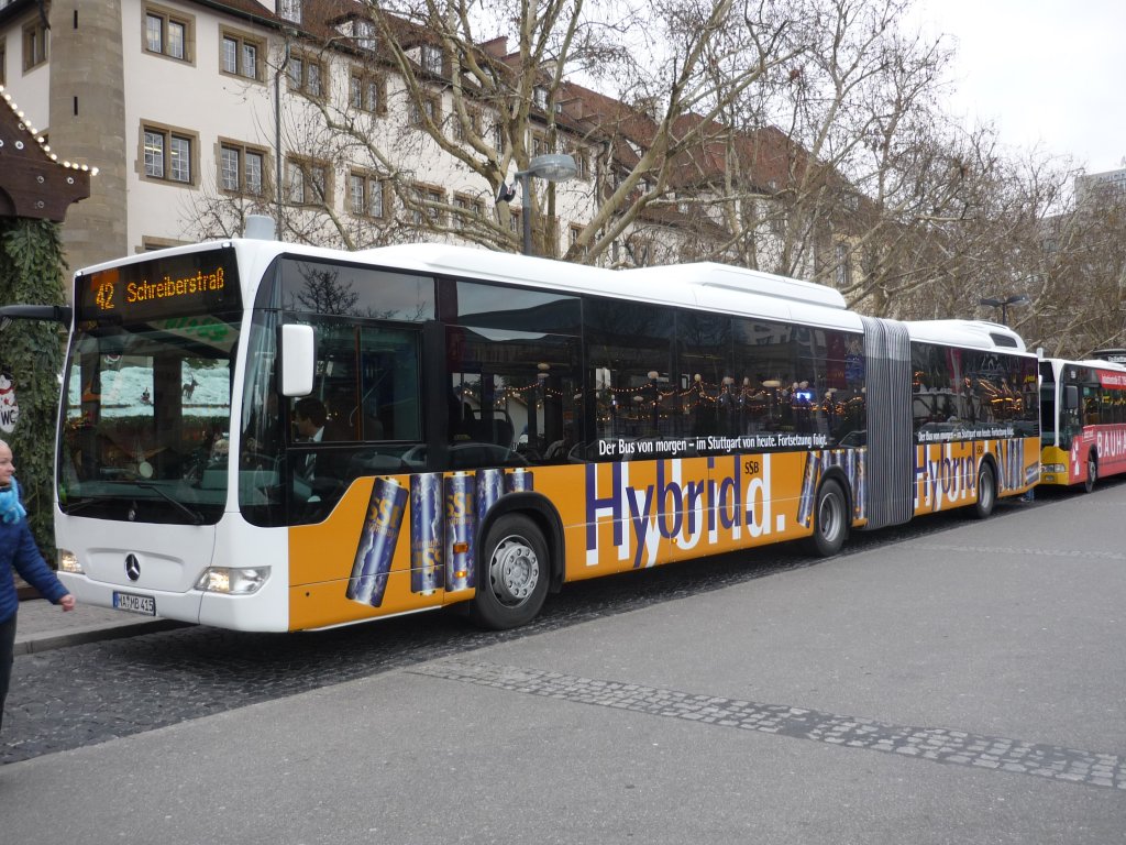 DB- Hybridbus bei seiner Testfahrt in Stuttgart bei der SSBam 16.12.2009