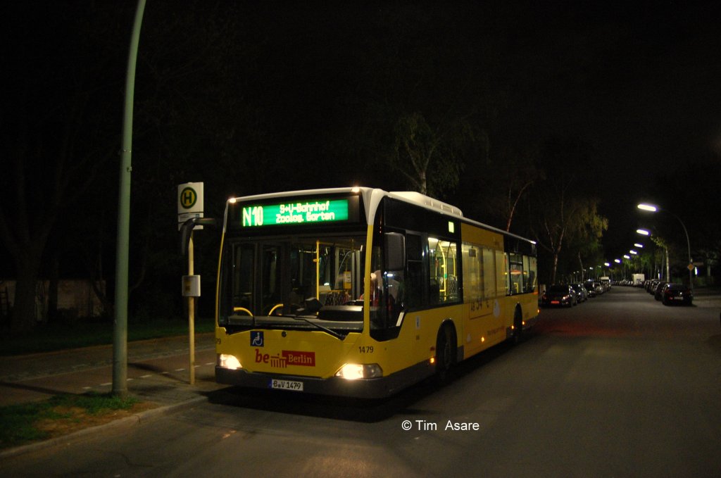 Der Wagen 1479 (MB Citaro O530 / MB EN05) im April 2012 auf der Nachtbuslinie N10 an dieser wunderschnen Endstelle Sachtlebenstrae.