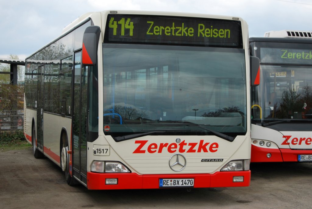 DSW21 1517, ein Mercedes Citaro O530 von Zeretzke Reisen im Auftrag der DSW21. Aufgenommen am 11.04.2010 auf dem Abstellplatz  von Zeretzke Reisen in Castrop Rauxel whrend der ersten Dortmunder Fotosonderfahrt.