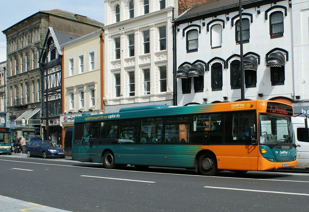 Ein Cardiff Bus der Linie 7 nach Tornhill. 
28.April 2010