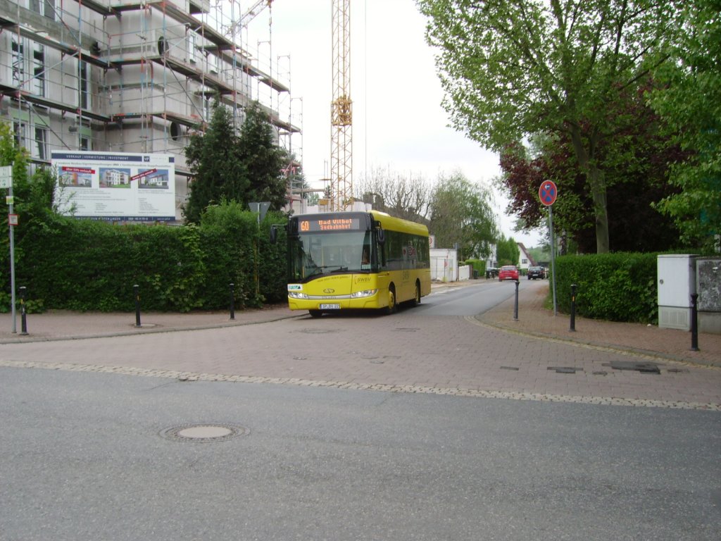 Ein Solaris Urbino Low Entry 8,9 der sogenannte Vilbus am 28.04.11 in Bad Vilbel. Die Busse sind von der First Group Rhein Neckar aus Speyer und werden von den Stadtwerken Bad Vilbel geleast 