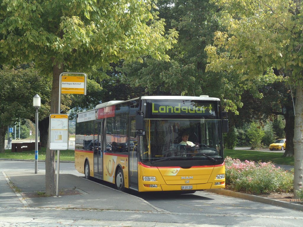 Gessinger, Landquart - GR 102'391 - MAN/Gppel am 15. September 2012 beim Bahnhof Bad Ragaz