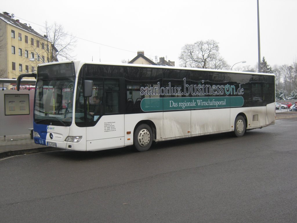 Hier ist ein Citaro Bus der Firma Baron zu sehen. Der Bus fhrt im Auftrag von Saarbahn und Bus Linienverkehr. Das Foto habe ich in Saarbrcken Brebach gemacht.