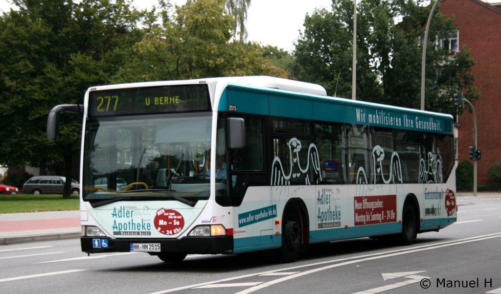 Hochbahn 2515 (HH HN 2515) mit Werbung fr die Adler Apotheke.
Aufgenommen am ZOB Barmbek, 2.9.2010.