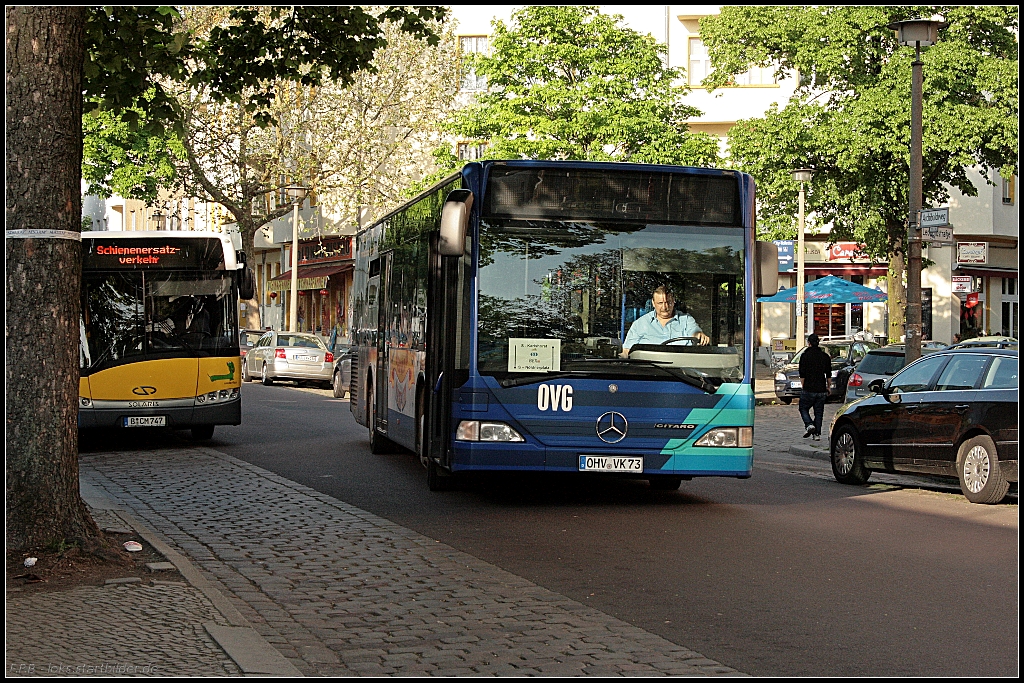 Im Schienenersatzverkehr zwischen Nldnerplatz und Karlshorst ist dieser Bus der Fa. Oberhavel Verkehrsgesellschaft mbH Oranienburg im Einsatz (OHV VK 73, gesehen Berlin Nldnerplatz 21.05.2010)