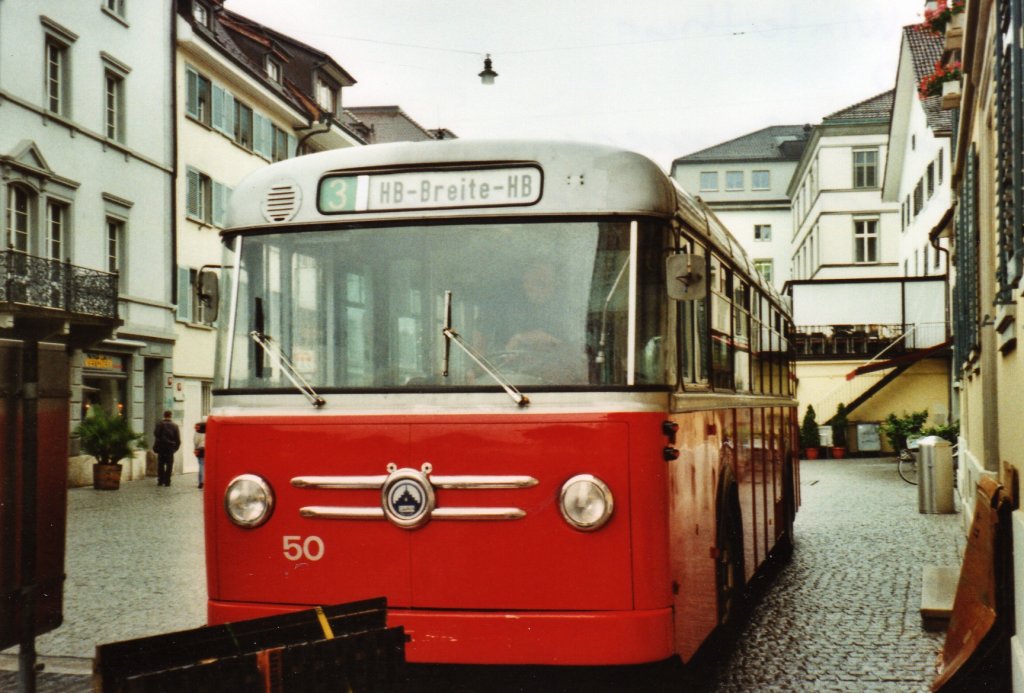 Jubilum 60 Jahre Trolleybus in Winterthur: WV Winterthur Nr. 50 Saurer/Saurer Trolleybus am 19. Juni 2010 Winterthur, Marktplatz (Foto: Lukas Doyon)