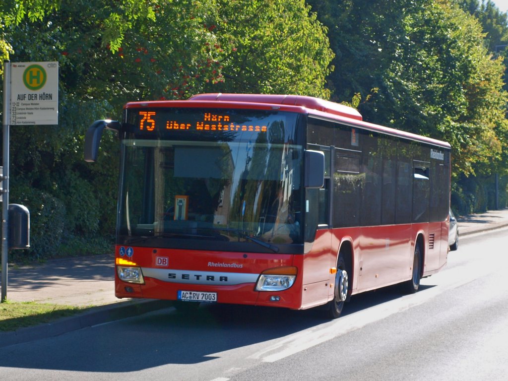 Linie 75 der ASEAG an der Haltestelle  Auf der Hrn  wird heute am 22.09.2010 von einem Setra der DB-Rheinlandbus bedient.