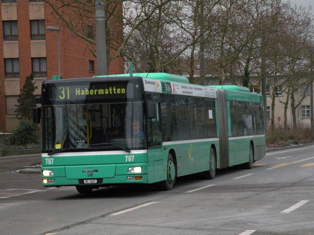 MAN Bus 767 fhrt auf die Haltestelle Rankstrasse ein. Die Aufnahme stammt vom 27.01.2010.