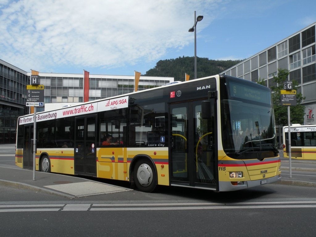 MAN Bus mit der Betriebsnummer 115 auf der Linie 6 am Bahnhof Thun. Die Aufnahme stammt vom 04.08.2012.