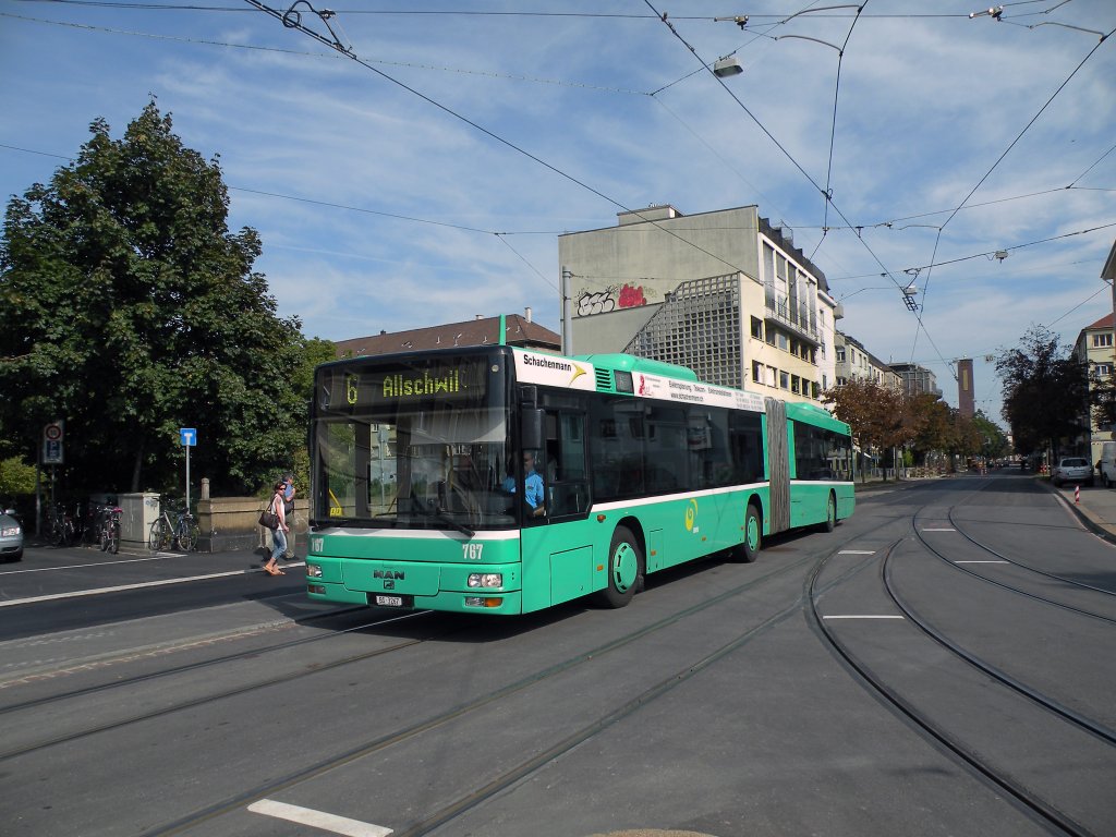 MAN Bus mit der Betriebsnummer 767 auf der Linie 6 bei der Haltestelle Morgartenring. Die Aufnahme entstand am 23.09.2010.