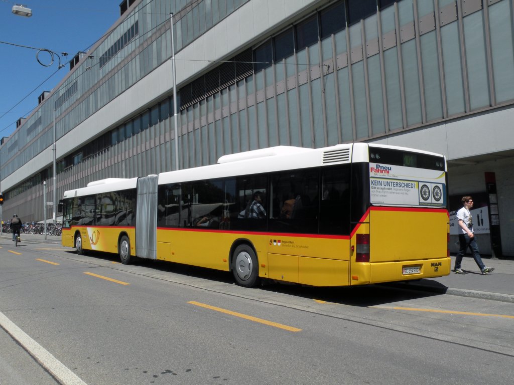 MAN Bus der PTT auf der Linie 101 an der Schanzenstrasse in Bern. Die Aufnahme stammt vom 18.05.2011.