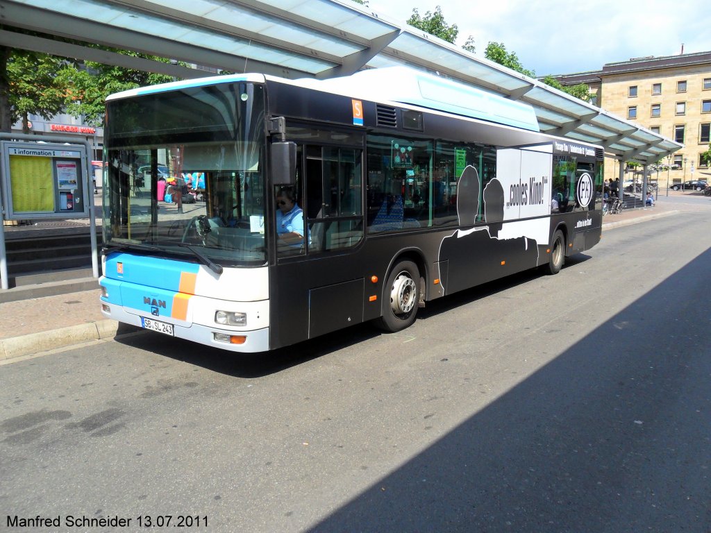 MAN Bus von Saarbahn und Bus. Das Foto habe ich am 14.07.2011 in Saarbrcken am Hauptbahnhof gemacht.
