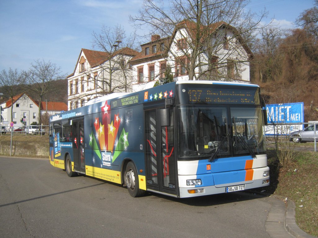 MAN Bus von Saarbahn und Bus in Saarbrcken Brebach. Die Aufnahme des Foto habe ich am 24.03.2012 gemacht.