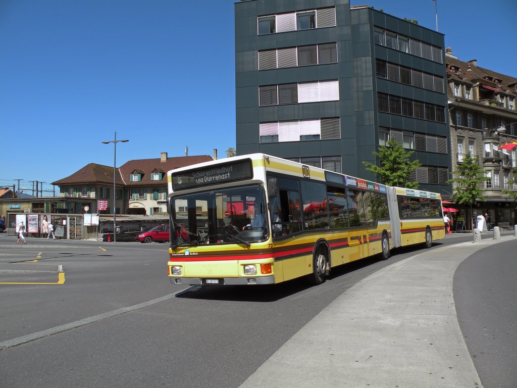 MAN Bus der STI mit der Betriebsnummer 73 fhrt am Bahnof Thun ein. Die Aufnahme stammt vom 18.05.2011.

