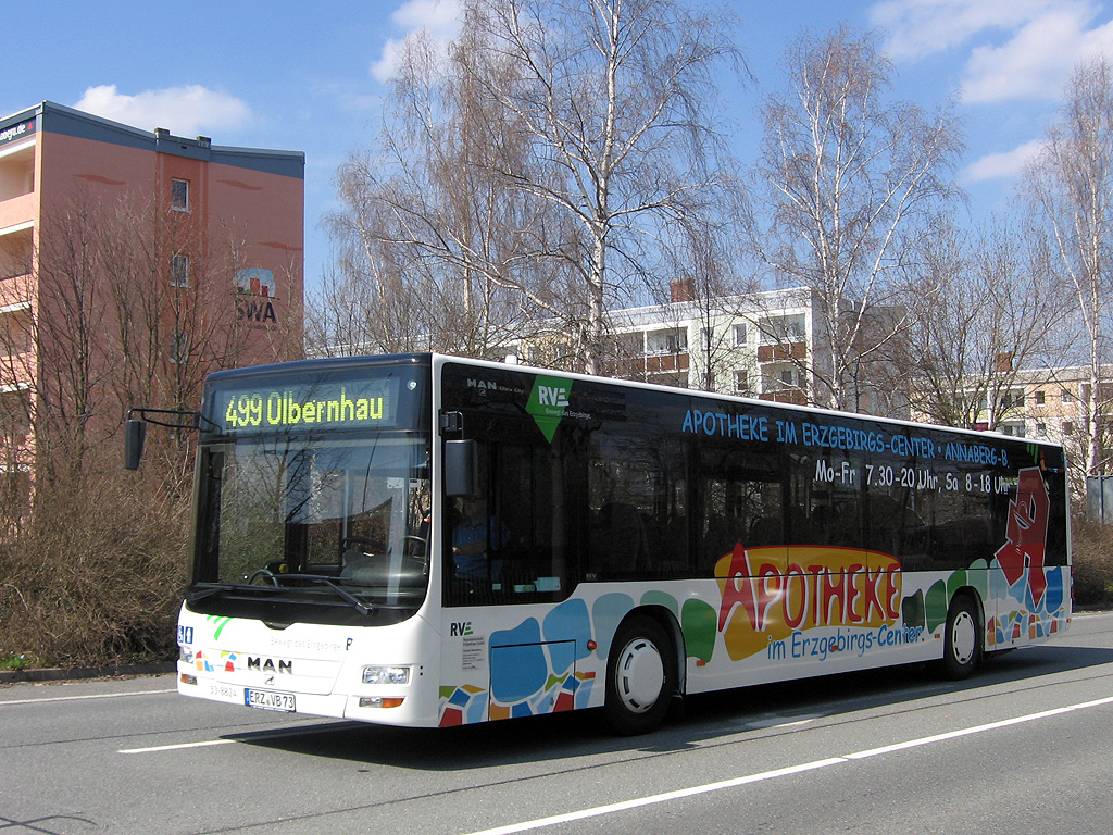 MAN Lion´s City  auf der Linie 499 aus Annaberg nach Marienberg in Annaberg-Buchholz, Dresdnerstrasse. (24.4.2013)
