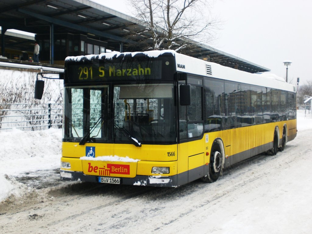 MAN Niederflurbus 2. Generation auf der 291 nach S-Bahnhof Marzahn am S+U Bahnhof Wuhletal.

