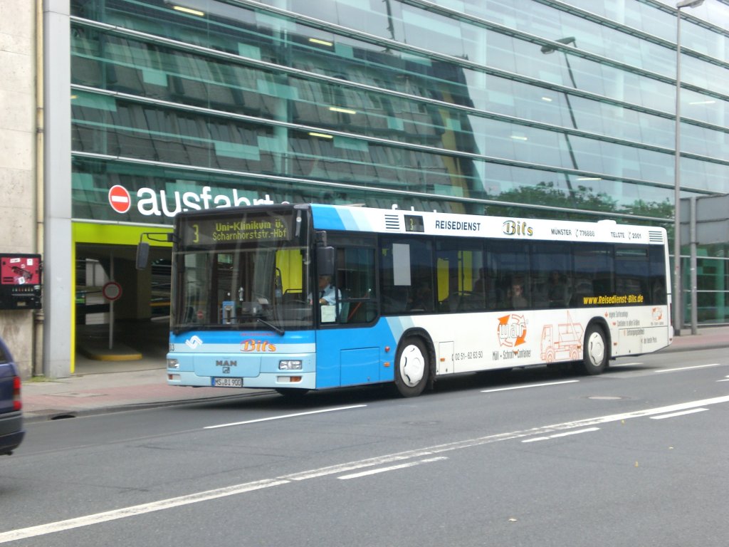 MAN Niederflurbus 2. Generation auf der Linie 3 nach Mnster Uni-Klinikum am Hauptbahnhof Mnster.(16.7.2012) 