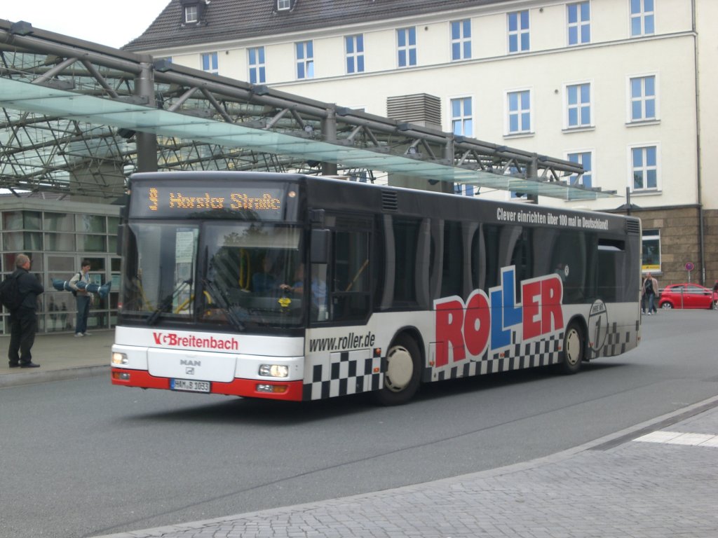 MAN Niederflurbus 2. Generation auf der Linie 9 nach Hamm Horster Strae am Hauptbahnhof Hamm.(16.7.2012) 