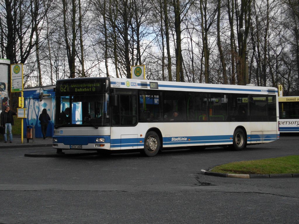 MAN Standardlinienbus 2. Generation auf der Linie 621 nach S-Bahnhof Wlfrath-Aprath an der Haltestelle Wuppertal Wieden,Schleife.(5.2.2013) 