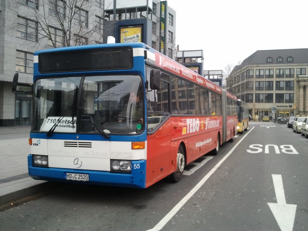 MB O 405 G - ehemalig Wagen 55 - HD-C 2520 - Haltestelle: Mannheim Hauptbahnhof - Verkehrt im 'Verkehrsverbund Rhein-Neckar'