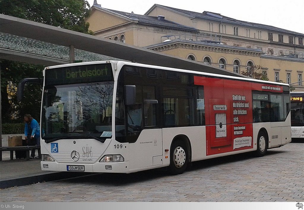 Mercedes Benz Citaro  Stdtische Werke berland Werke Coburg (SC) Bus und Aquaria GmbH  mit Werbung fr die Feuerwehr, aufgenommen am 15. September 2012.