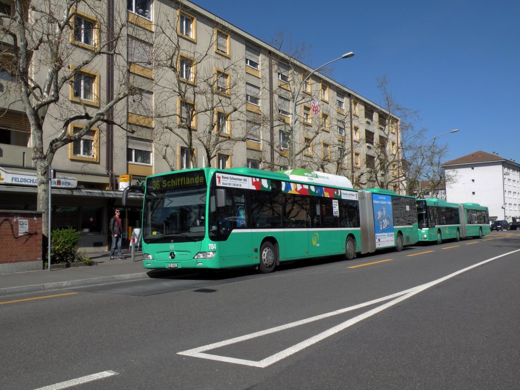 Mercedes Citaro 704 und MAN Bus 768 an der Haltestelle Im Wasenboden. Die Aufnahme stammt vom 02.04.2011.