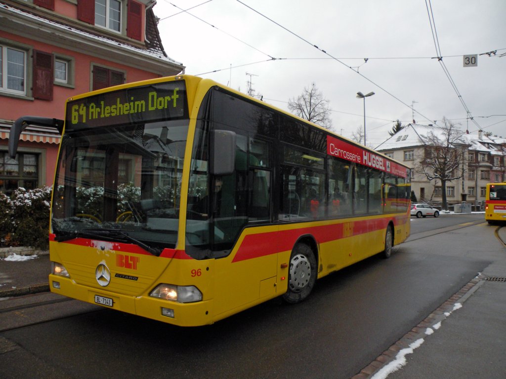 Mercedes Citaro der BLT mit der Betriebsnummer 96 an der Neuweilerstrasse. Die Aufnahme stammt von 31.01.2010.