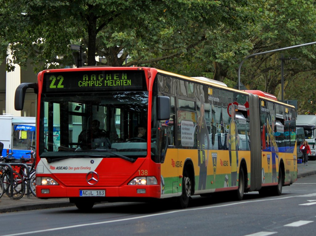 Mercedes Citaro Gelenkbus Nr. 138 der ASEAG am 18.09.2012 als Linie 22 zum Campus Melaten am Aachener Elisenbrunnen.