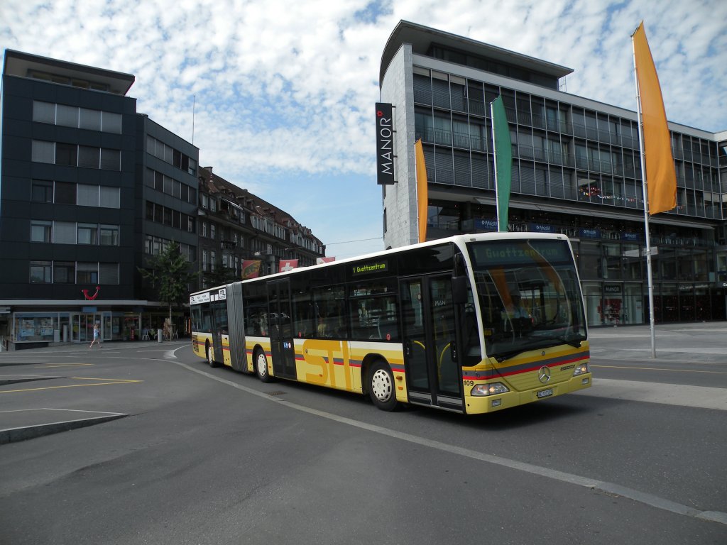 Mercedes Citaro mit der Betriebsnummer 109 auf der Linie 1 am Bahnhof Thun. Die Aufnahme stammt vom 04.08.2012.