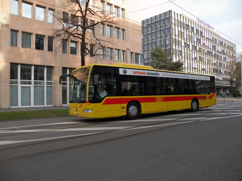 Mercedes Citaro mit der Betriebsnummer 60 der BLT auf der Linie 37 am Aeschenplatz. Die Aufnahme stammt vom 15.03.2011.