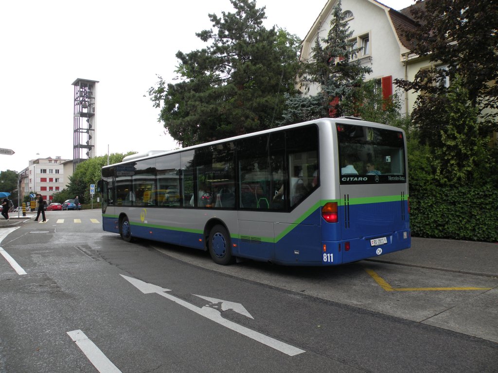 Mercedes Citaro mit der Betriebsnummer 811 (ex. Lugano) an der Haltestelle Kannenfeldplatz. Die Aufnahme stammt vom 07.07.2009.            