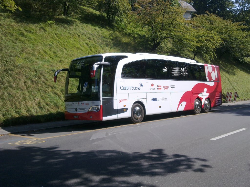 Mercedes Travego Heggli Reisen (Mannschaftsbus Schweizer Nationalmannschaft -Football-) im Brengraben, Bern, 24.09.2011
