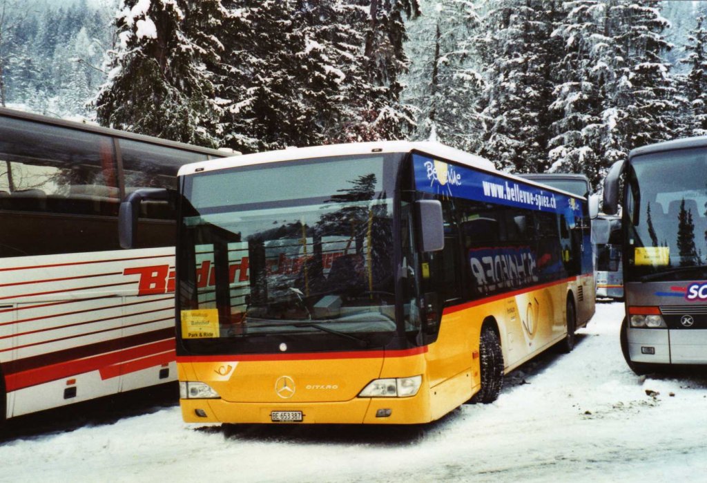 PostAuto Bern BE 653'387 Mercedes Citaro am 9. Januar 2010 Adelboden, Unter dem Birg (Einsatz am Ski-Weltcup von Adelboden)